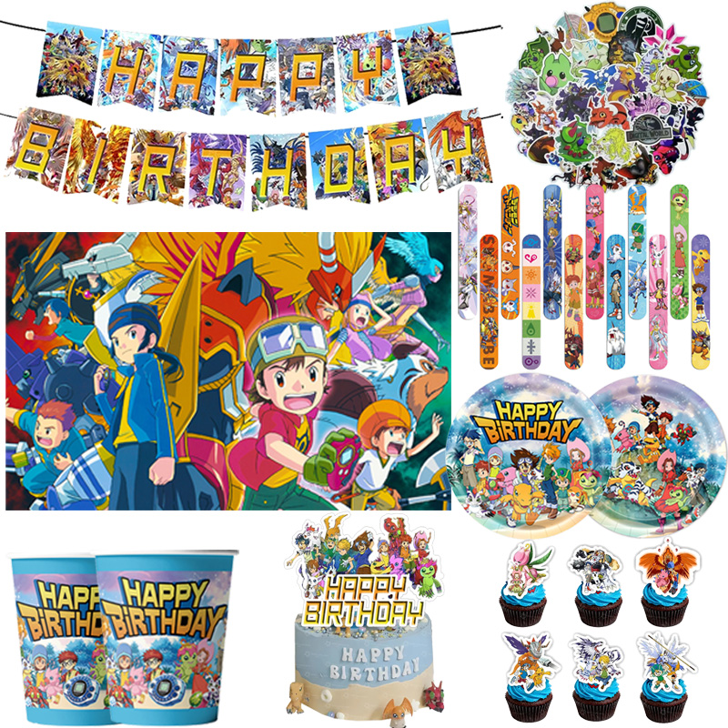 Model Kit Digimon - Digimon thema verjaardagsparty benodigdheden: papieren borden,